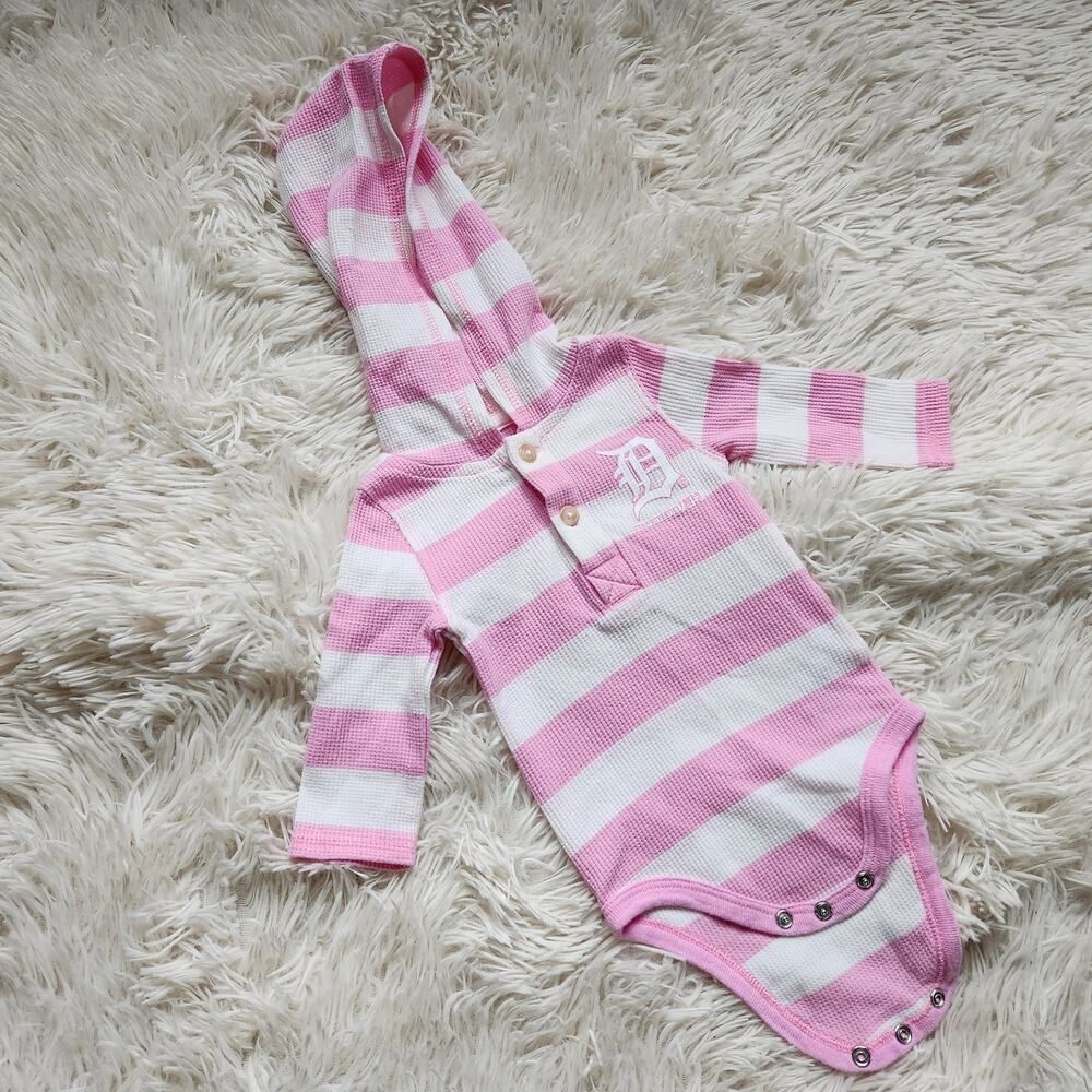 Genuine Merchandise Infant Baby Girl Hooded One Piece 0-3M Pink White Stripe